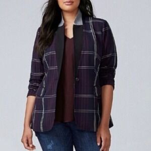 Lane Bryant NWT Bryant Blazer Navy Plaid Tailored Stretch Knit Jacket Size 18
